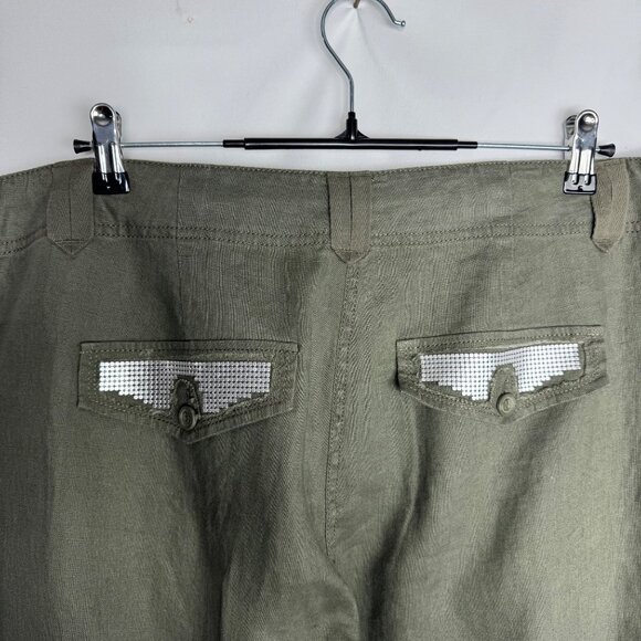 100% Linen INC Women's‎ 14W Cargo Lightweight Pants Olive Green Silver Accents - Picture 5 of 7